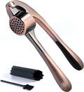 Premium Garlic Press Stainless Steel - Elevate Your Culinary Experience with Our Premium Garlic Mincer, Crusher & Peeler Set, Dishwasher Safe & Rust-proof (Bronze)