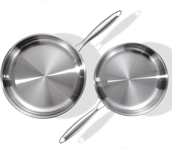 DELARLO Tri-Ply Stainless Steel 10inch and 12inch Frying Pan, Oven safe induction skillet,pots and pans set,Suitable for All Stove (Detachable Handle)