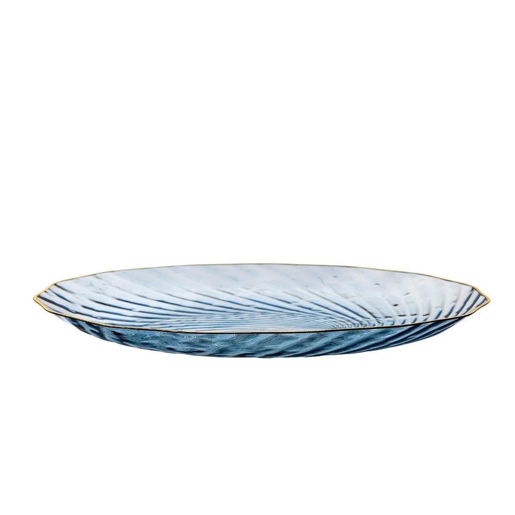 PLASTICPRO 60 Pack Plastic Plates Set of 30-10 inch Plates and 30-7 inch Plate, Elegant Clear Blue Spiral and Gold Rim Disposable Fancy Plate Premium Heavyweight