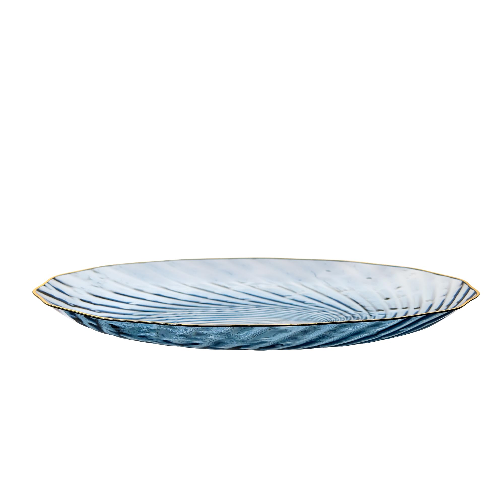 PLASTICPRO 60 Pack Plastic Plates Set of 30-10 inch Plates and 30-7 inch Plate, Elegant Clear Blue Spiral and Gold Rim Disposable Fancy Plate Premium Heavyweight