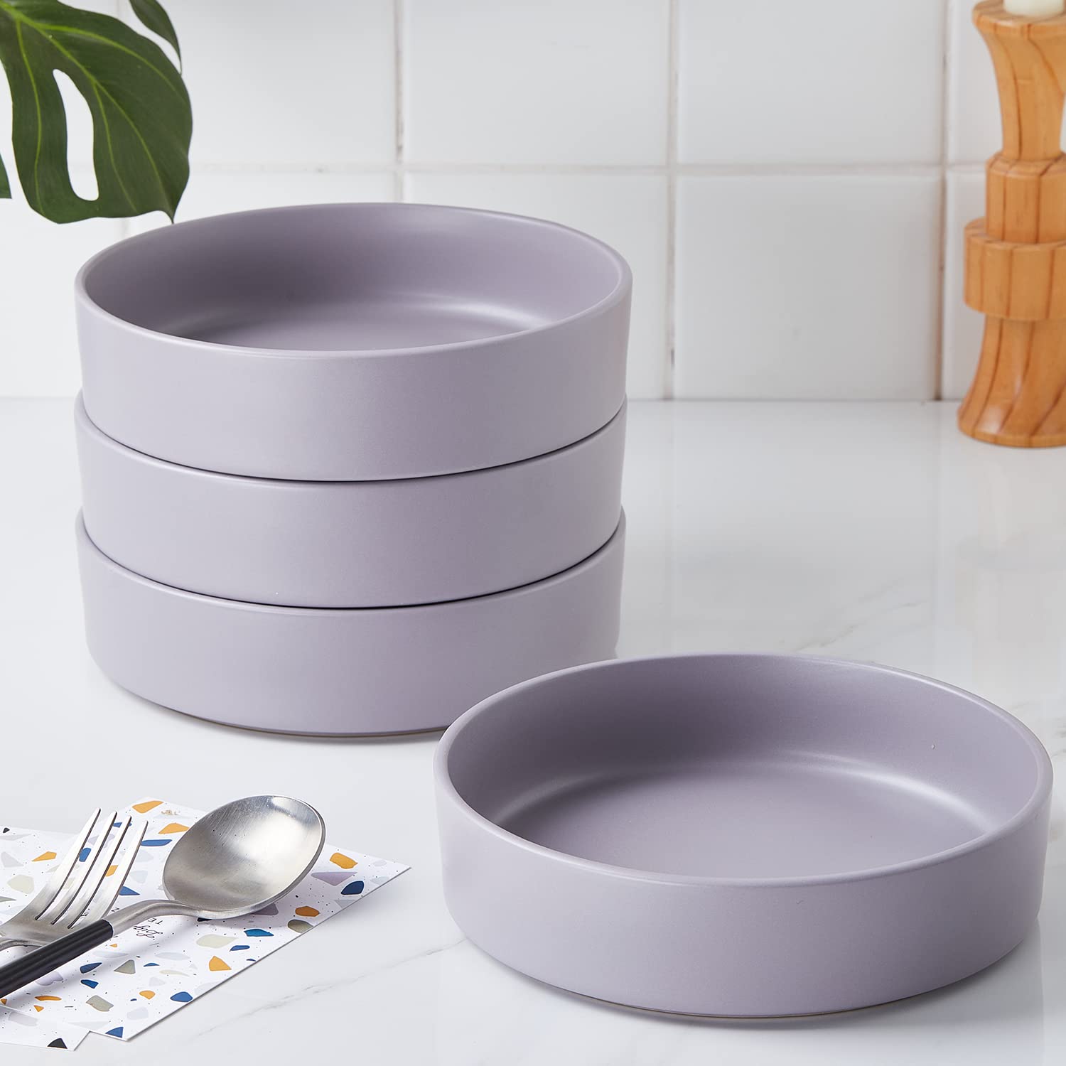 Stone Lain Cleo Stoneware 16-Piece Modern Dinnerware Set, Plates and Bowls, Light Gray, Service for 4, Microwave & Dishwasher Safe