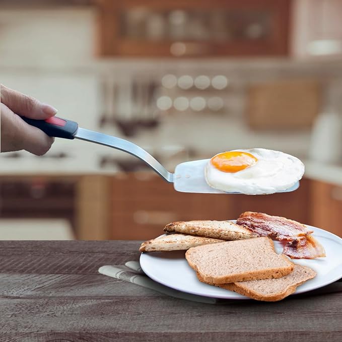 Stainless Steel Flexible Spatula Solid Turner, XiaoZu Thin Metal Spatula for Cast Iron Skillet, Thin Blade and Heat Resistant Silicone Handle, Great for Egg, Cookie, Meat, Crep, Medium