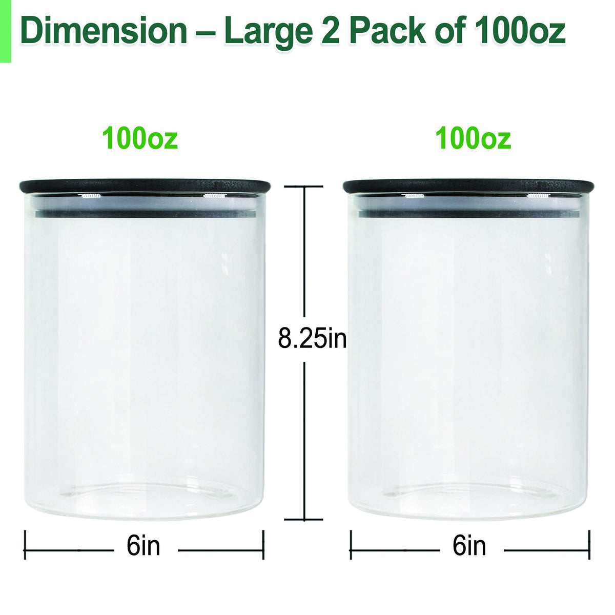 Urban Green Glass Jars with Airtight Black Lids, Food Storage Container with Airtight Lids, Glass Canisters Sets, Kitchen Food Storage Containers (6 Sets of 20oz)