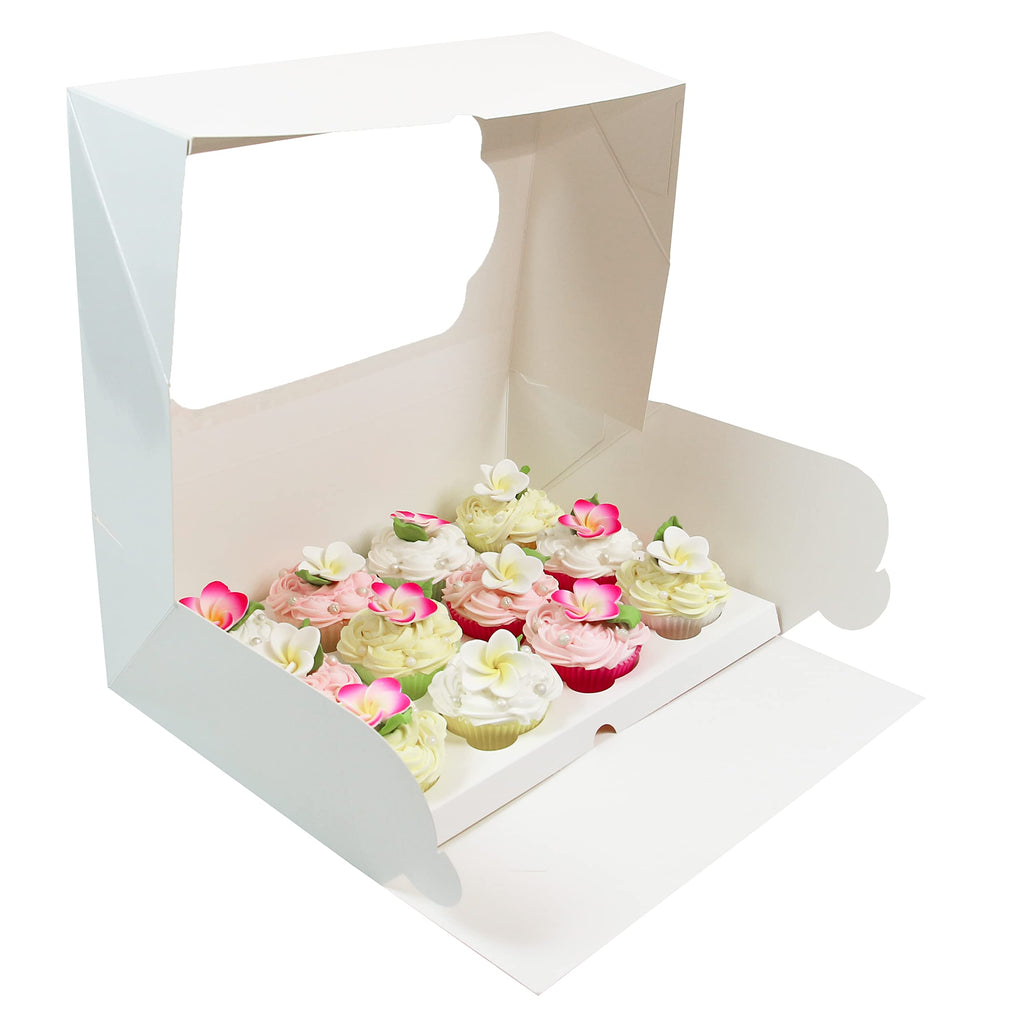 Global Sugar Art 14x10x5 Inch Cupcake Box with Window, White, 5-Count