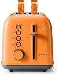 BUYDEEM DT620 2-Slice Toaster, Extra Wide Slots, Retro Stainless Steel with High Lift Lever, Bagel and Muffin Function, Removal Crumb Tray, 7-Shade Settings,Orange