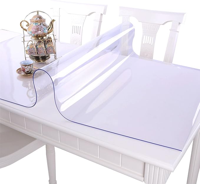 NECAUX Custom 39.4 x 63 Inch Clear Table Cover Protector, 1.5mm Thick Plastic Waterproof Heavy Duty Desk Pad Mat Non-Slip Tablecloth Protector for Coffee Table, Dining Room Table, Conference Table
