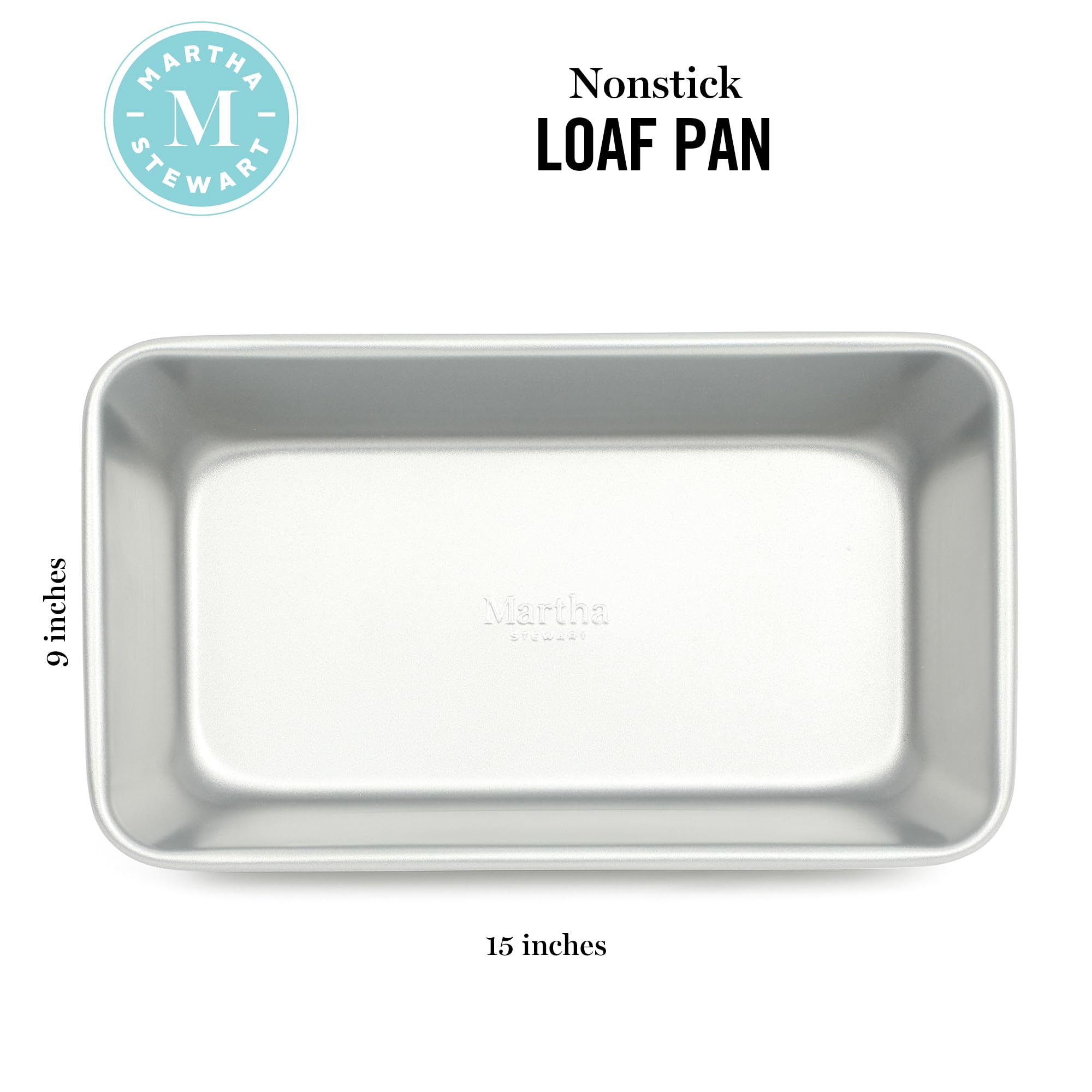 Martha Stewart Gallen 9 Inch Nonstick Carbon Steel Loaf Pan - Silver Durable Bakeware for Bread, Meatloaf & Cakes
