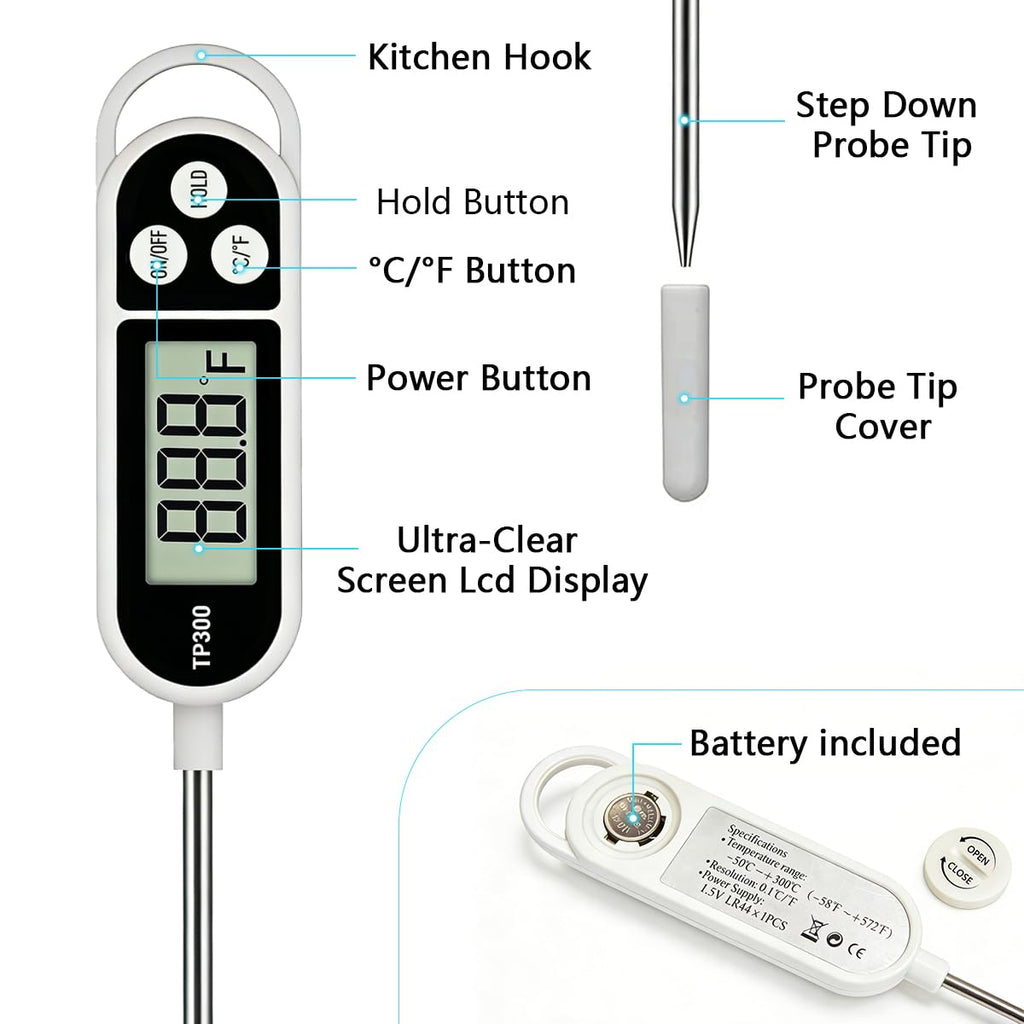 BAEMEFLE Candy Thermometer Digital Instant Read for Meat Kitchen Cooking Food Oil Deep Fry BBQ Grill Smoker (1, 9.4in)