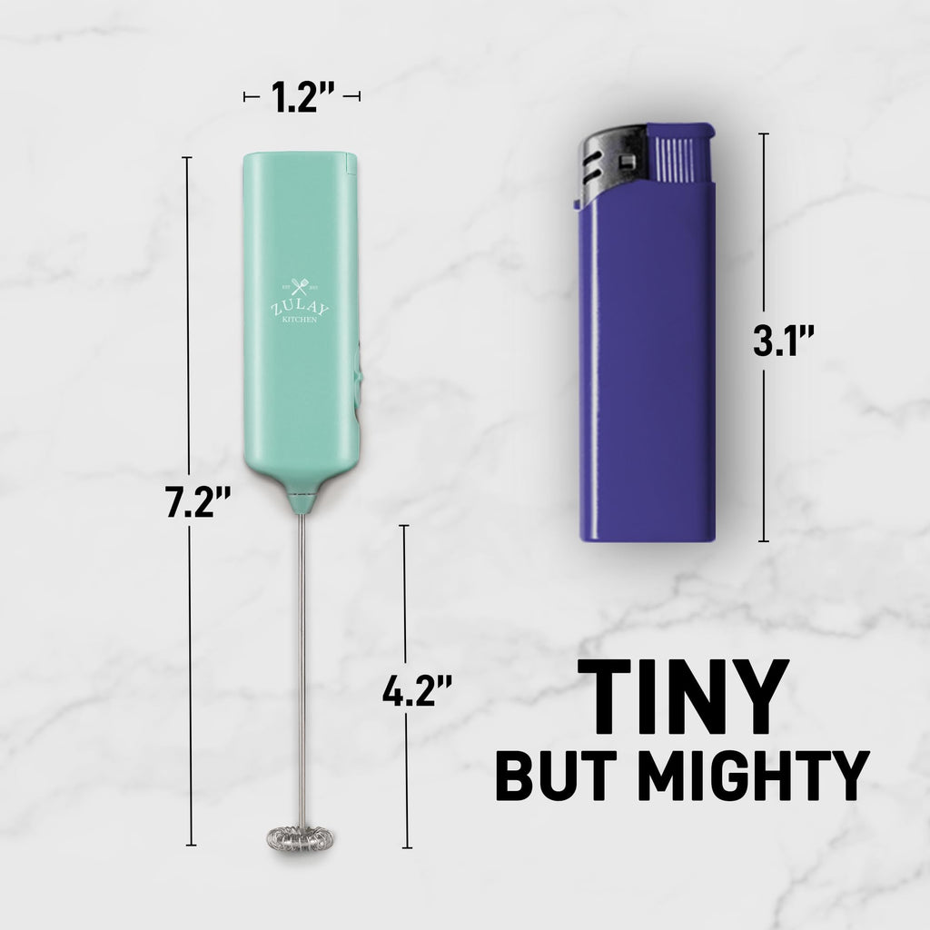 Mini & Mighty Milk Frother Wand – Powerful Handheld Coffee Frother, Battery Operated Drink Mixer – Compact Pocket Size – Detachable Whisk for Latte, Cappuccino, Matcha, Hot Chocolate