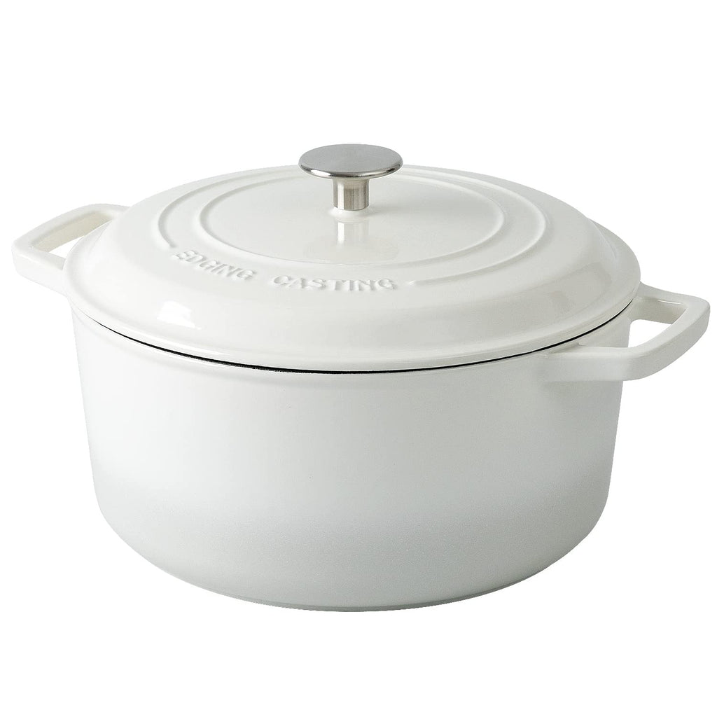 EDGING CASTING Enameled Cast Iron Dutch Oven Pot With Lid, Dutch Oven for Sourdough Bread Baking Round Pot Dule Handle, 7.5 Quart, White