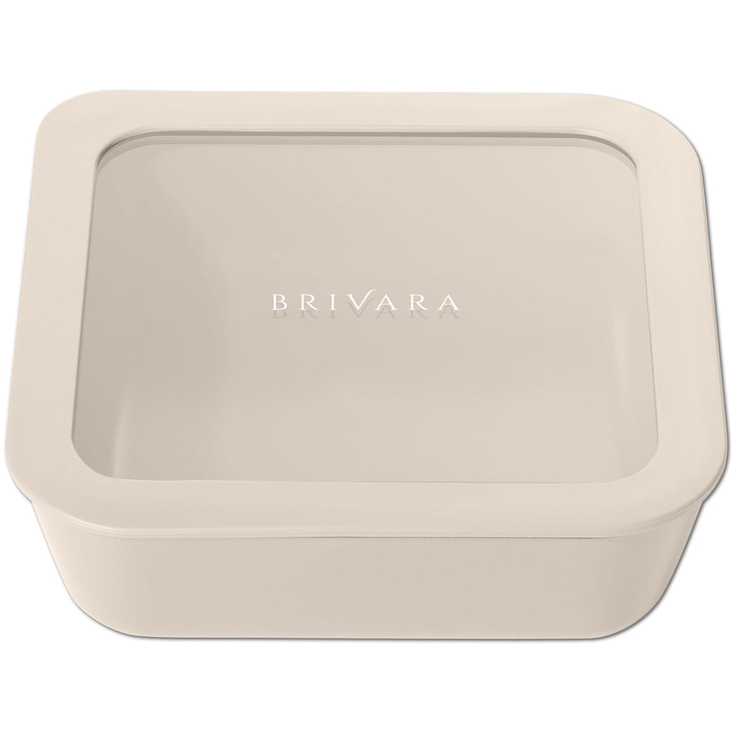 BRIVARA HOME Glass Food Storage Container with Lid, 5-Cup Medium Square | Microwave-Safe Airtight Lid, Oven-Safe Ceramic-Coated Glass | Zero Plastic, No PFAS/PFOA/BPA, Reusable [Crema]