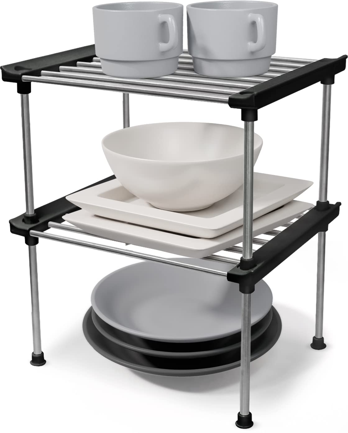 carrotez Set of 2 Stackable Cabinet Organizer Shelf 9.8 x 7.8 x 6.1 Black