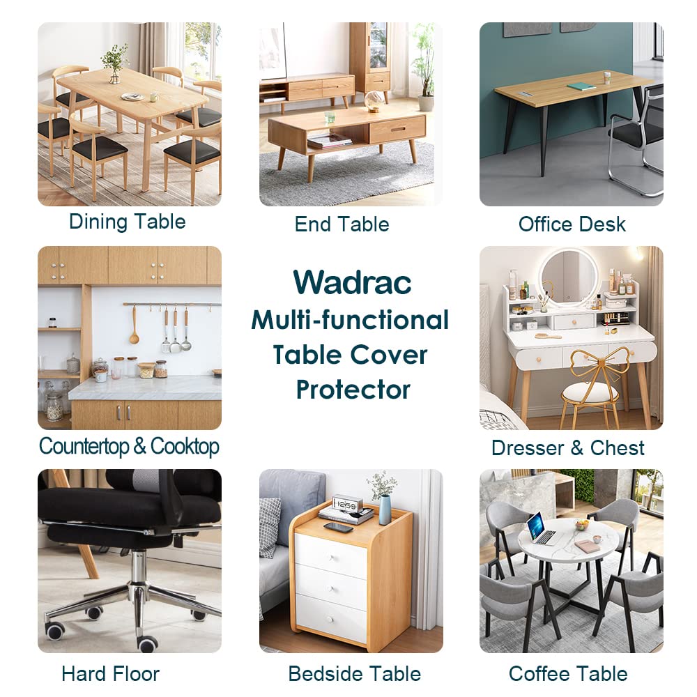 Wadrac Large Table Protector Clear Plastic Tablecloths Transparent PVC Dinner Table Cover Protection for Party Wedding Conference Meeting Tabletop Protector Easy Clean Waterproof Wipeable 44x120 inch