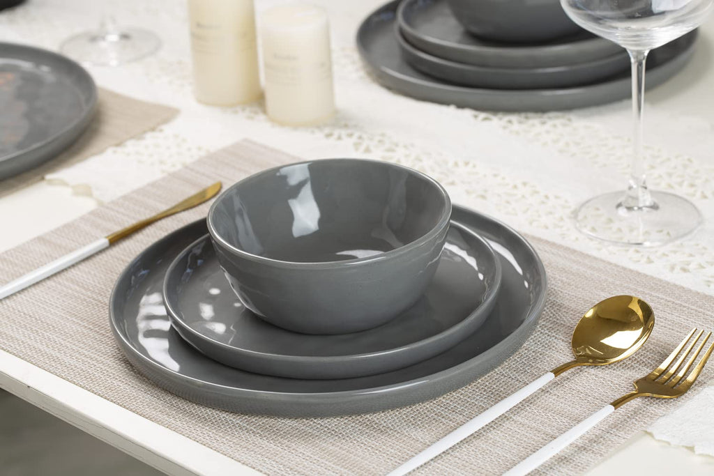 Famiware Mars Stoneware Dinnerware Set for 4, Dark Gray