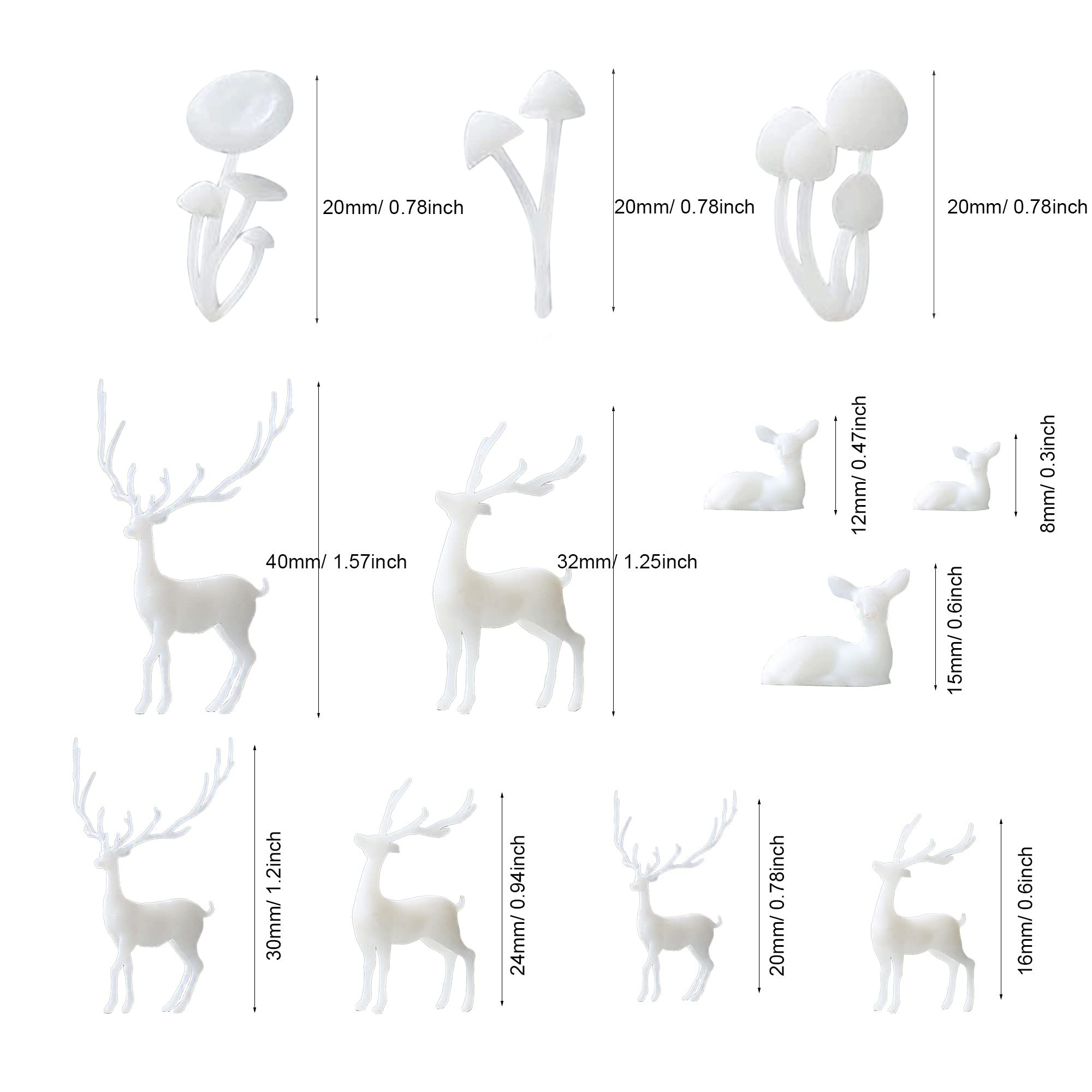Woohome 12 PCS Mini Elk & Mushroom Resin Casting Moulds, 3D Art Craft Supplies Epoxy Moulds for Jewelry Making