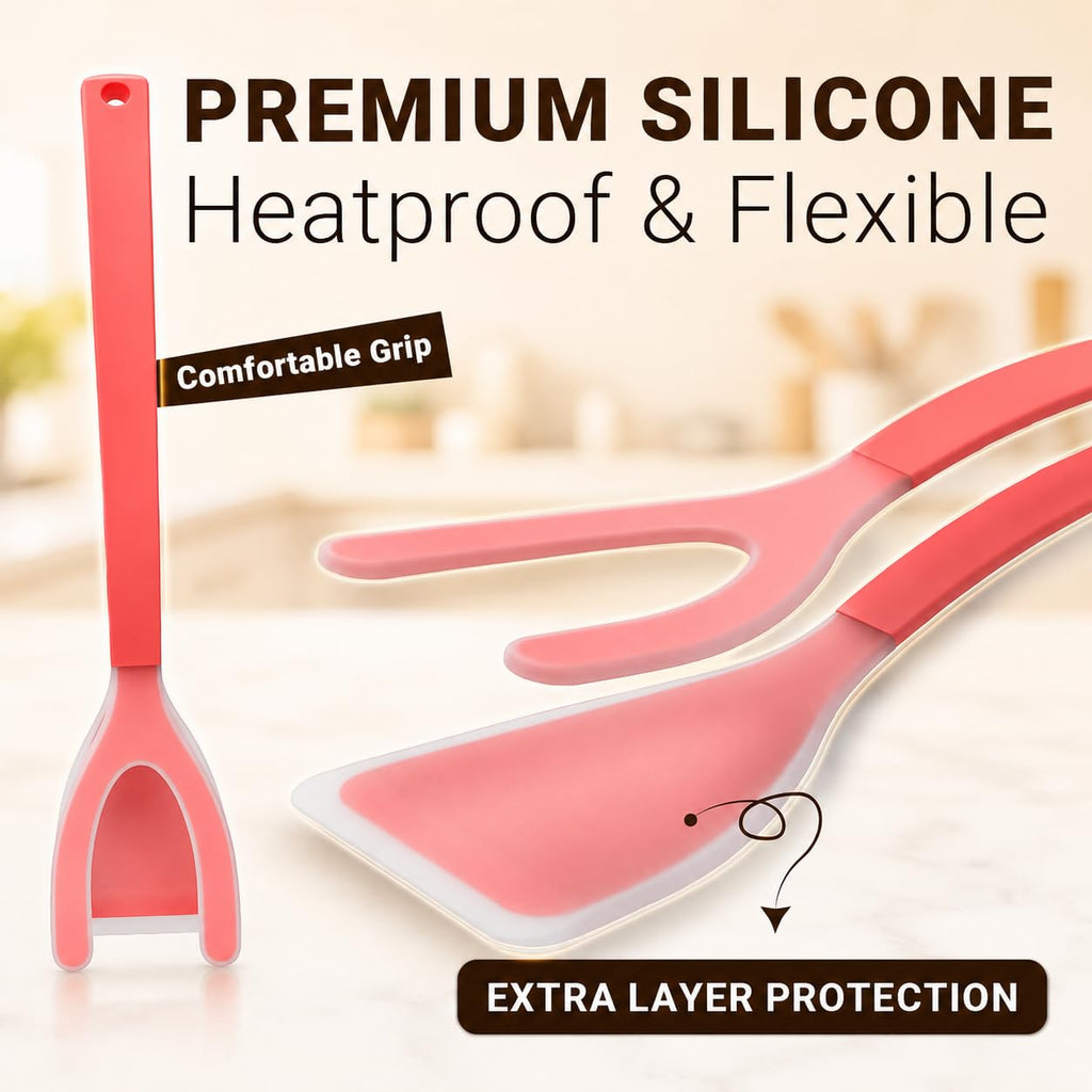 ZONZEST Silicone Egg Flipper Spatula Tongs (Set of 1) – Non-Stick 2-in-1 Grip & Flip Kitchen Tongs for Pancakes, Fish, Eggs, and More – Heat Resistant Cooking Tool (Pink)