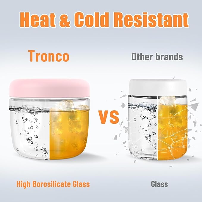 Tronco 24 oz Glass Lunch Bowl Container with Lid, Reusable Glass Food Container for Salad, Snack,Yogurt, Soup Food Storage, Meal Prep, Airtight, Leak & Spill Proof, Dishwasher Safe, BPA-Free, Set of 1