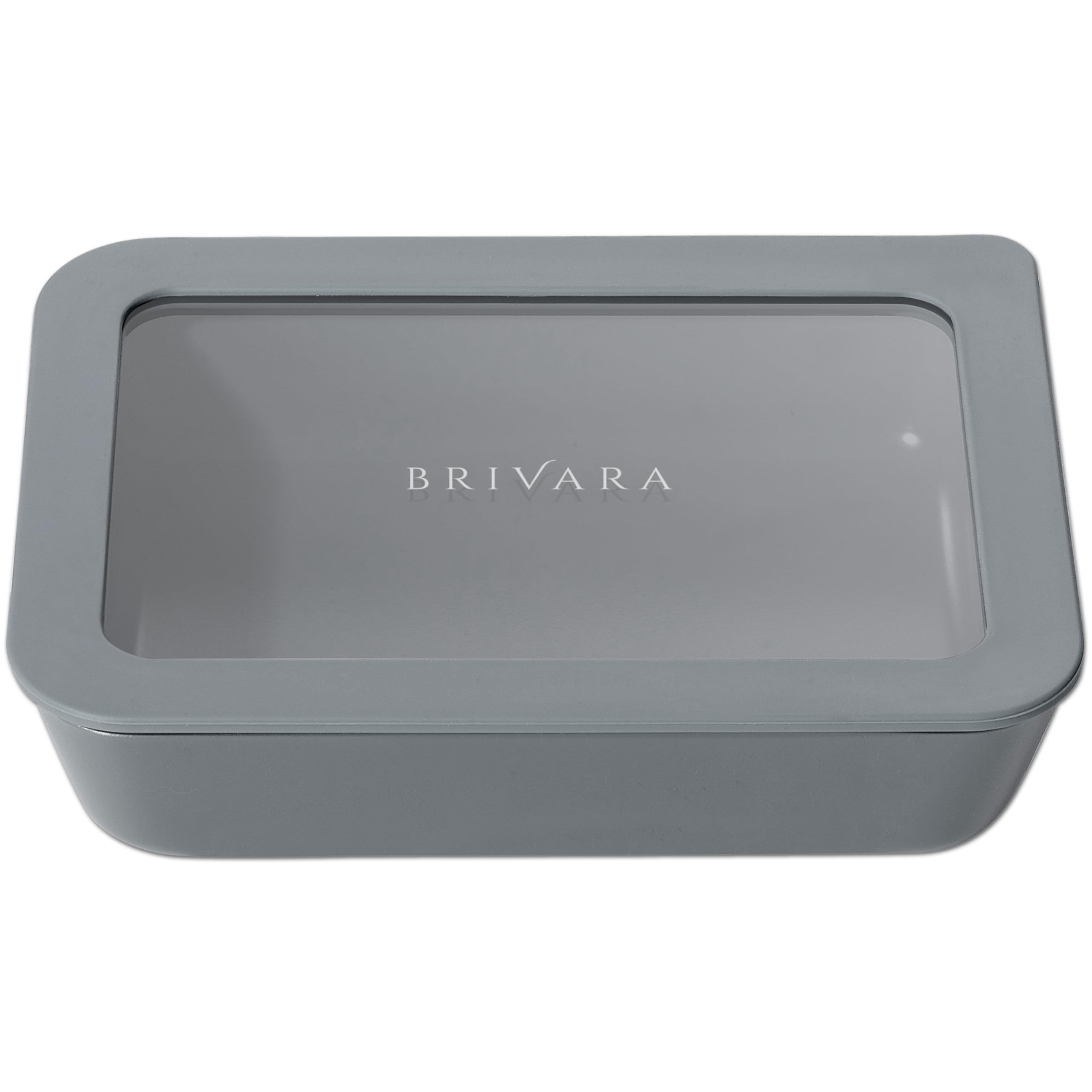 BRIVARA HOME Glass Food Storage Container with Lid, 3-Cup Small Rectangle | Microwave-Safe Airtight Lid, Oven-Safe Ceramic-Coated Glass | Zero Plastic, No PFAS/PFOA/BPA, Reusable [Smoke]
