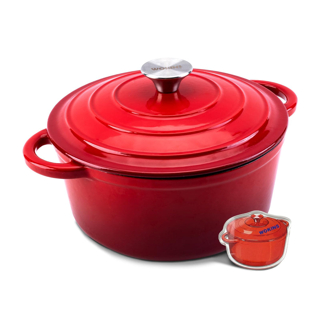WOKINS 4-QT Enameled Cast Iron Round Dutch Oven With Lid,Oven safe,Red