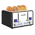 Toaster 4 Slice, KitchMix Bagel Stainless Toaster with LCD Timer, Extra Wide Slots, Dual Screen, Removal Crumb Tray (Black)
