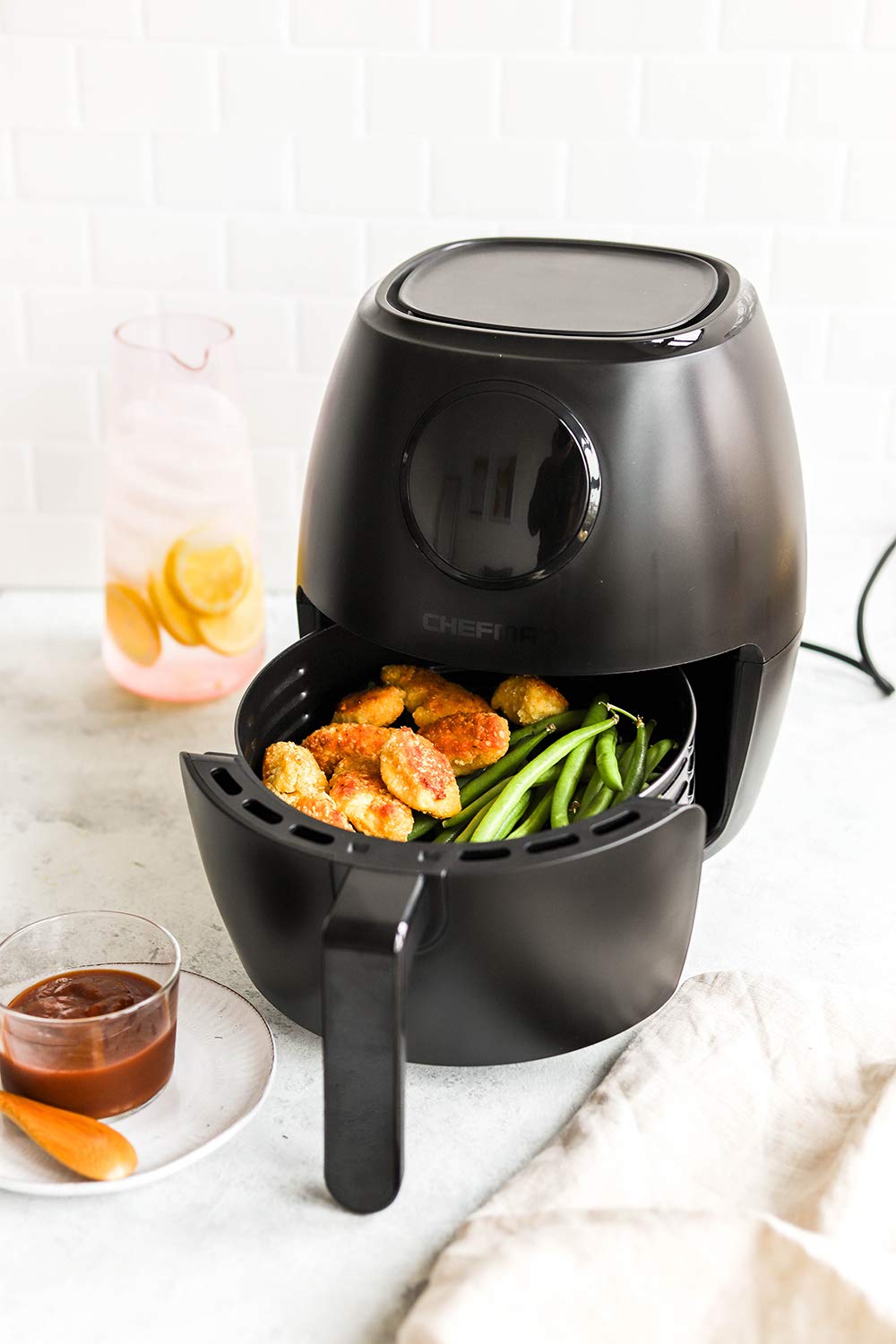 CHEFMAN Small Air Fryer Healthy Cooking, 3.6 Qt, User Friendly, Nonstick, Digital Touch Screen, Dishwasher Safe Basket, w/ 60 Minute Timer & Auto Shutoff, Matte Black, Cookbook Included