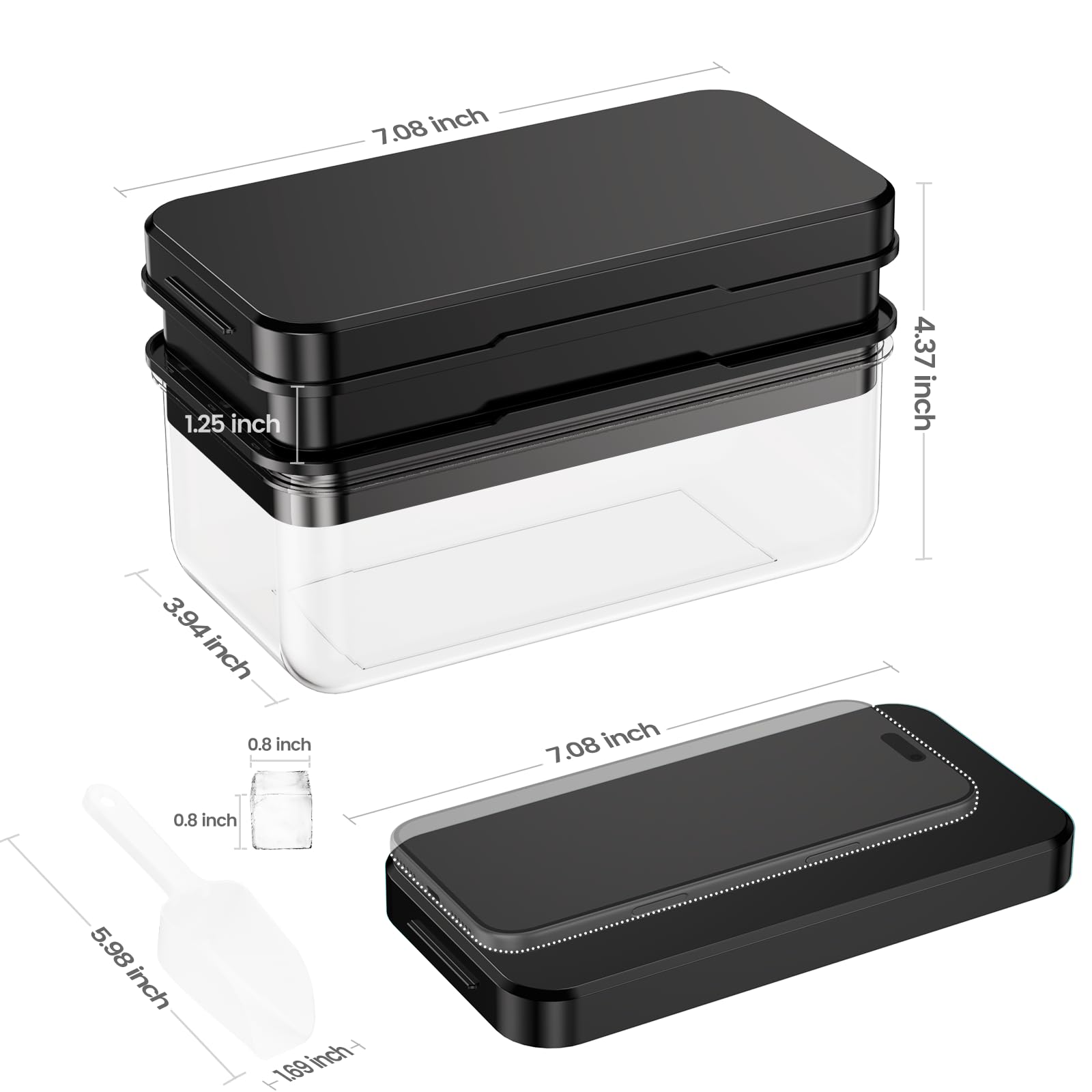 PHINOX Ice Cube Tray with Lid and Bin, Easy Release 56 Cubes for Freezer