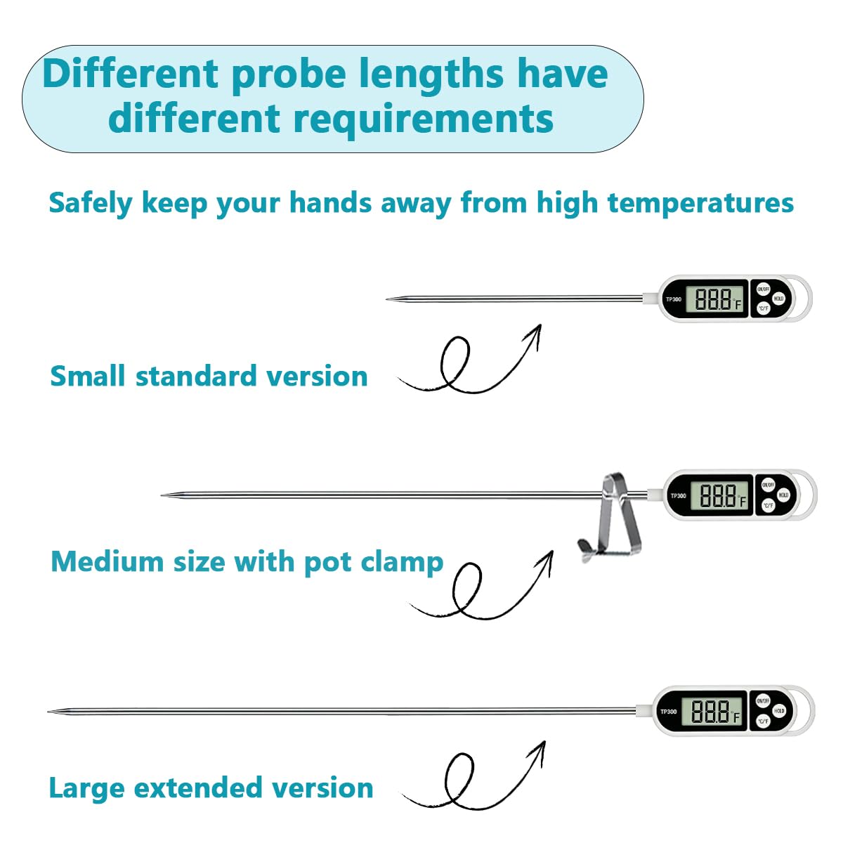 BAEMEFLE Candy Thermometer Digital Instant Read for Meat Kitchen Cooking Food Oil Deep Fry BBQ Grill Smoker (1, 9.4in)