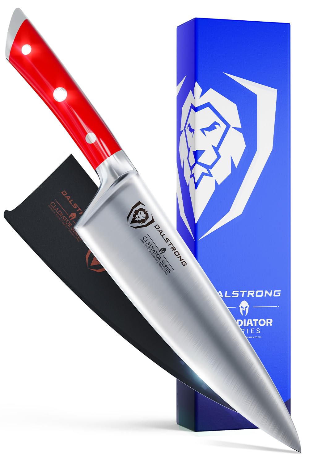 Dalstrong Chef Knife - 8 inch Blade - Gladiator Series - Forged High Carbon German Steel - Razor Sharp Kitchen Knife - Professional Full Tang Knives - Crimson Red Handle ABS - Sheath - NSF Certified