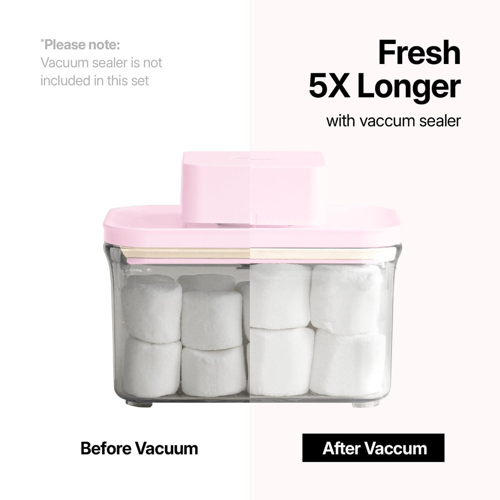 VAKUEN Premium Airtight Food Storage Containers ROSE 8P/SET, 6pcs Container, 1pcs Water Pitcher and Vacuum Sealer. Patented Double Silicone Lining, 100% Leak Proof, BPA-FREE