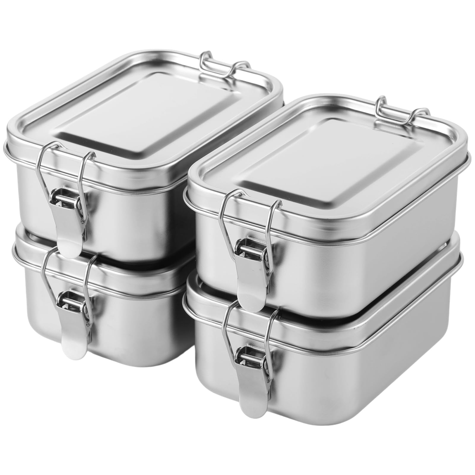 Tideme 4 PCS Bento Boxes, 550 ML Stainless Steel Lunch Boxes, Food Storage Containers, Portable Metal Lunch Containers, Lockable Clips to Leak Proof, Reusable Dishwasher Safe Lunch Snack Boxes