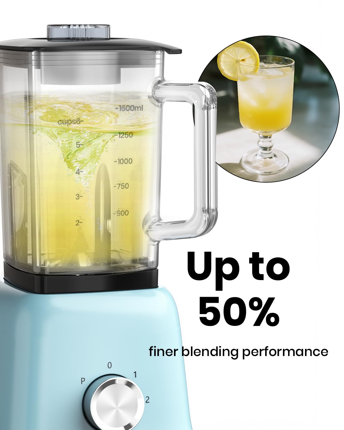 CKEMU Professional Blender For Smoothies, 58 Oz Glass Jar, Glass Blender Including Puree & Crush Ice Functions, 750 Watts, B02 (Blue)