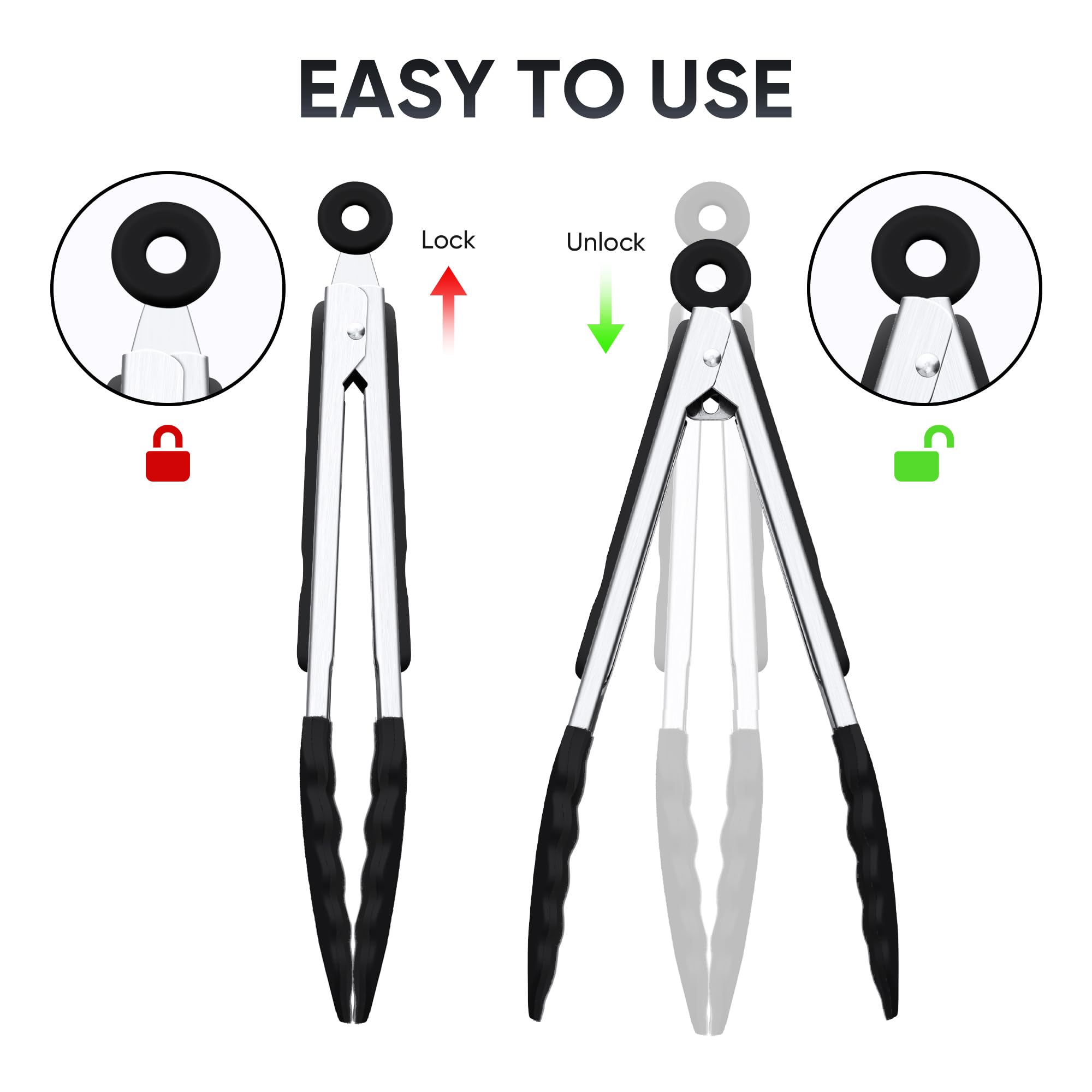 9 Inch Kitchen Tongs, Stainless Steel Cooking Tongs with Silicone Tips