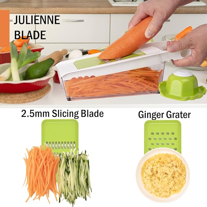Cheese Grater with Container,5 In 1 Mandoline Slicer for Kitchen,Multi Purpose Vegetable Slicer, Easy to Clean Vegetable Chopper,Cheese Shredder,Julienne Slicer and Peeler