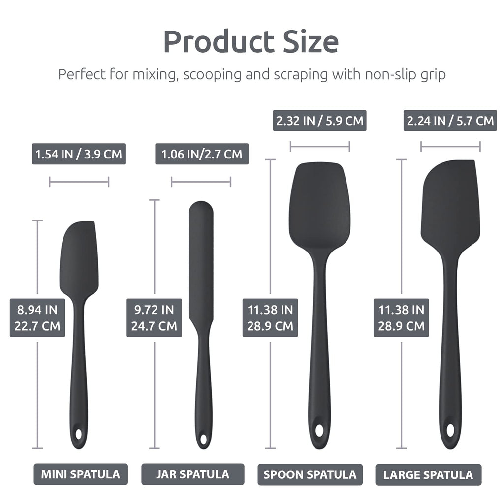 Heat Resistant Silicone Spatula Set: U-Taste 600ºF High Temp Seamless Food Grade Utensil, Flexible Rubber Silicon Kitchen Cooking Mixing Baking Scraper for Nonstick Cookware Set of 4 (Black)