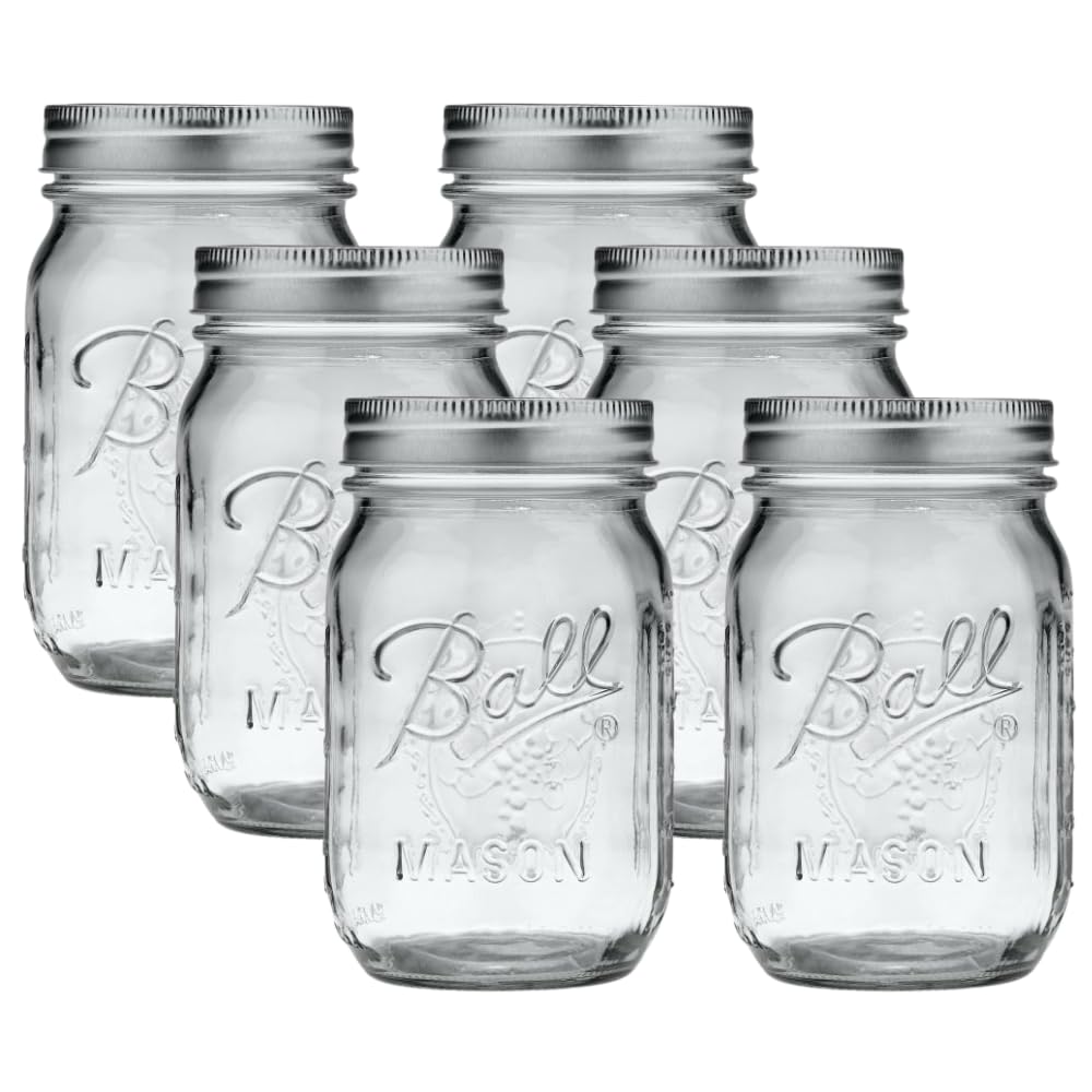 Ball Regular Mouth Glass Mason Jars with Lids and Bands, Used for Canning (Half Pint, 8 Ounce (Pack of 6))