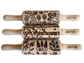 SEASONS 3 Mini Embossed Rolling Pin Set. Wooden Laser Cut Mini Rolling Pins for cookies or clay with spring flowers, tulips, daffodils, strawberries, raspberries, birch, trees by Algis Crafts