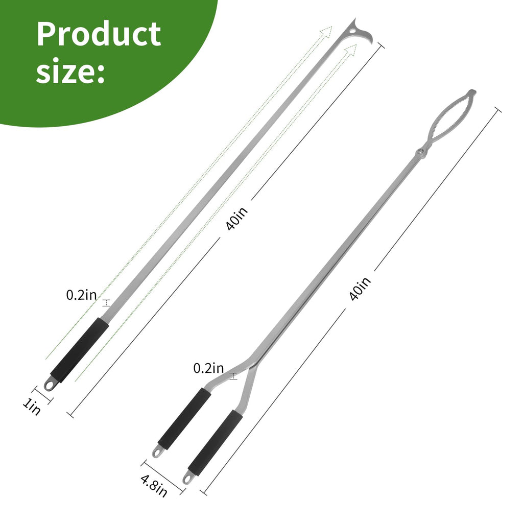 40" Fire Tongs Fire Pit Tongs Set, Stainless Steel Fireplace Tongs