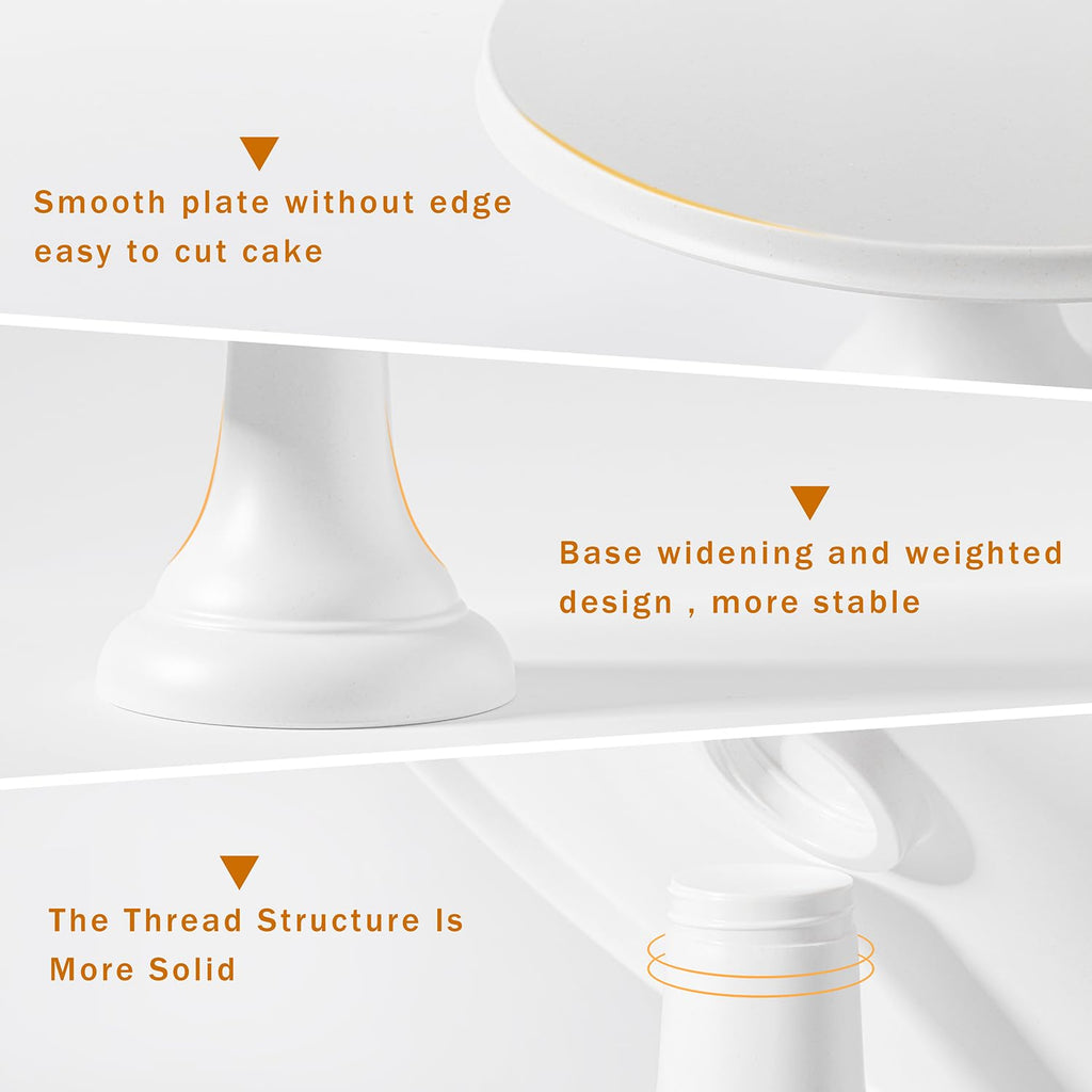 JOYMAY 9.6 Inch Bamboo Fiber Cake Stand, Round Cake Holder, Cake Plate with Detachable Base, Dessert Table Display Set, Cake Decorating for Birthday Party Baking Gifts for 6inch, 8inch Cakes (White)