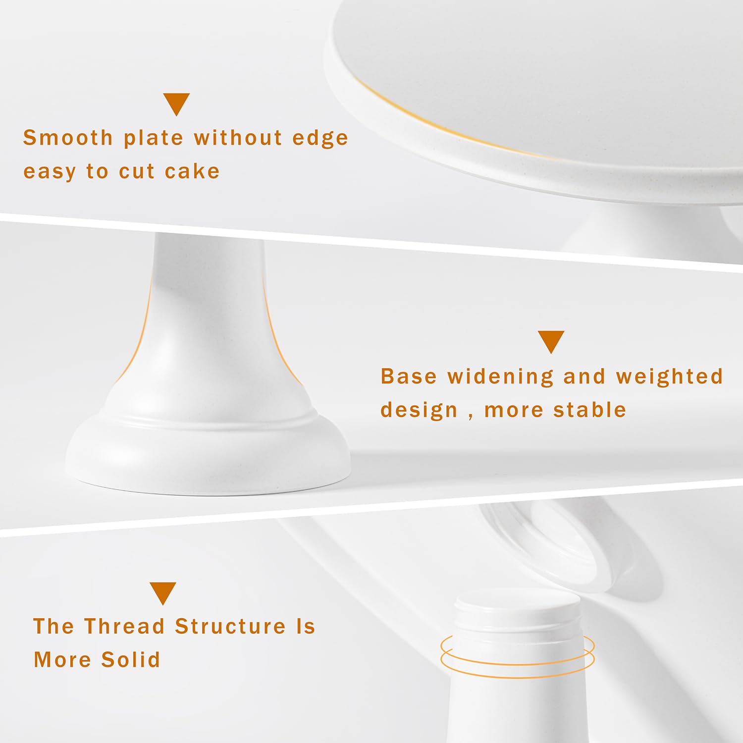 JOYMAY 9.6 Inch Bamboo Fiber Cake Stand, Round Cake Holder, Cake Plate with Detachable Base, Dessert Table Display Set, Cake Decorating for Birthday Party Baking Gifts for 6inch, 8inch Cakes (White)