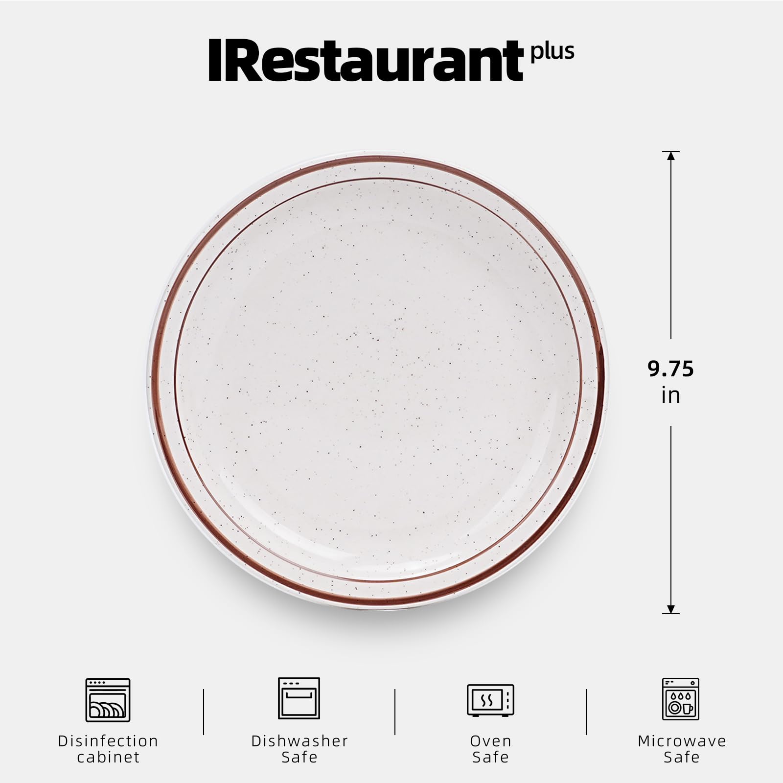 IRESTAURANT PLUS Stoneware Narrow Rim Commercial Grade Dinnerware Brown Speckle, Plate 9 5/8", Case of 24