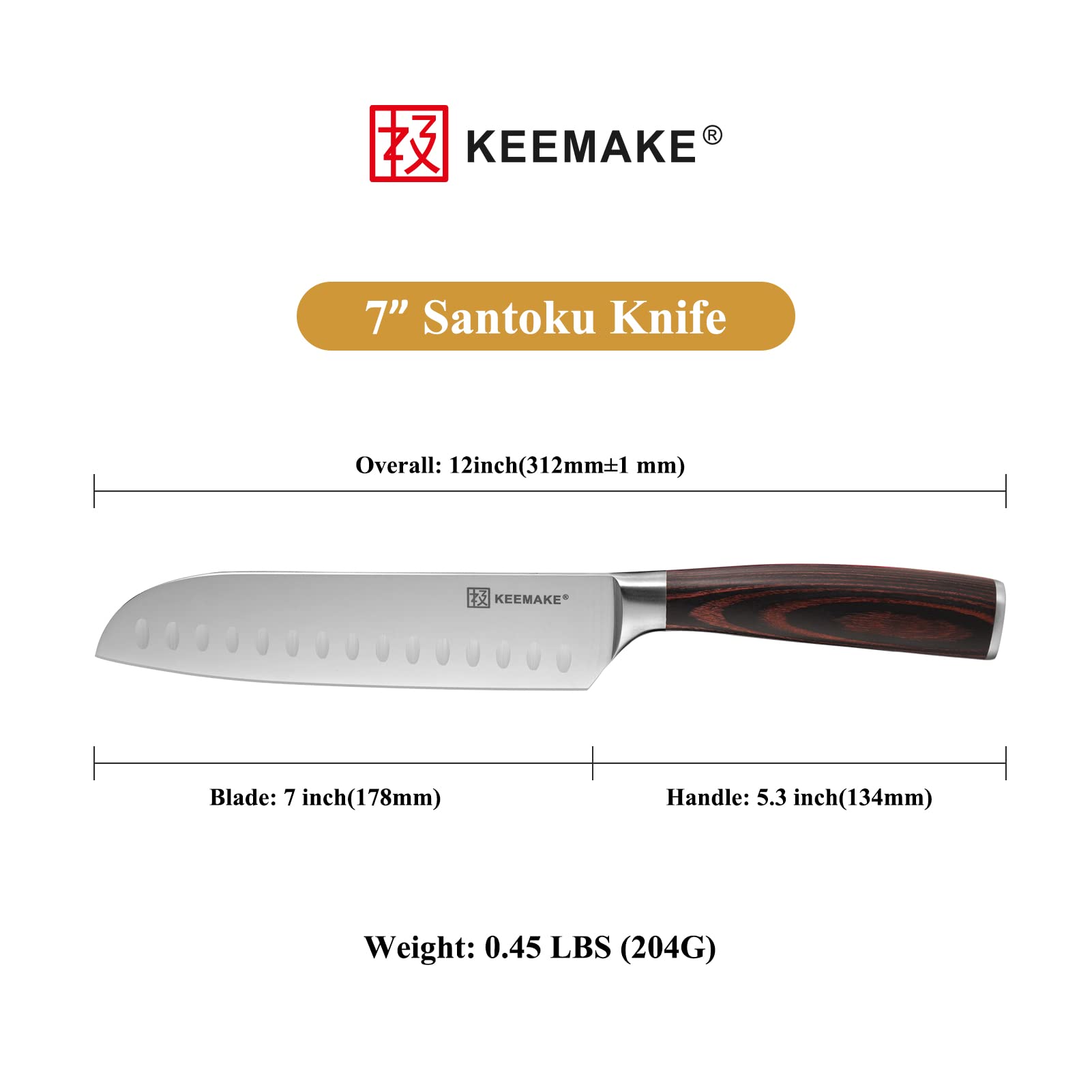 KEEMAKE Santoku Knife Set of 2pcs, Japanese Chef Knife Sets with German High Carbon Stainless Steel 1.4116 Kitchen Knives, Pakkawood Handle Knife for Kitchen