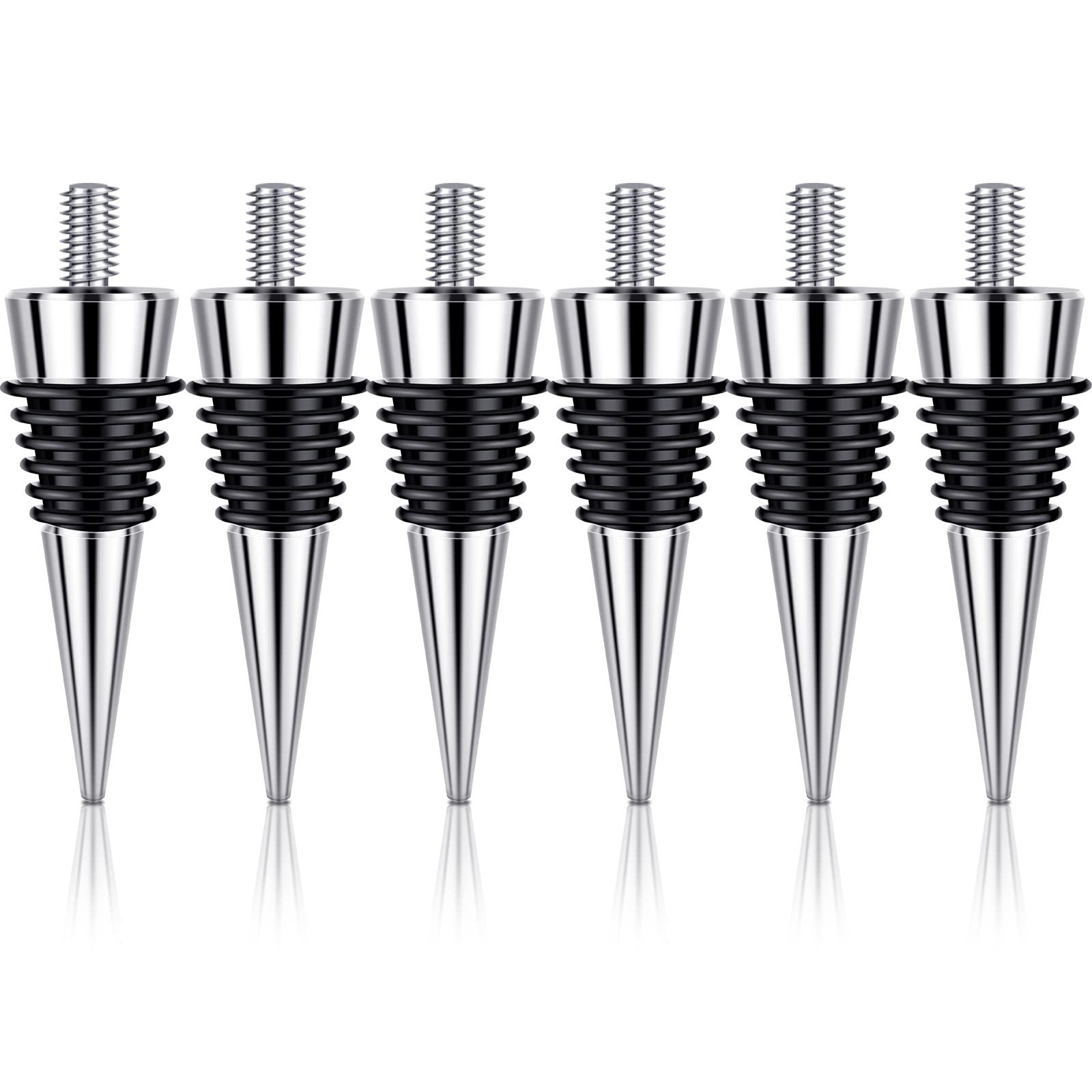 6 Pieces Metal Bottle Stopper 16 x 3/8 Blank Stainless Steel Wine Bottle Stopper Kit Reusable Wine Saver Corks Chrome Bottle Stopper Set Hardware for Wedding Wine Party Bar Turning
