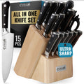 Cutluxe 15-Piece Knife Set for Kitchen – Rubberwood Block, German Steel