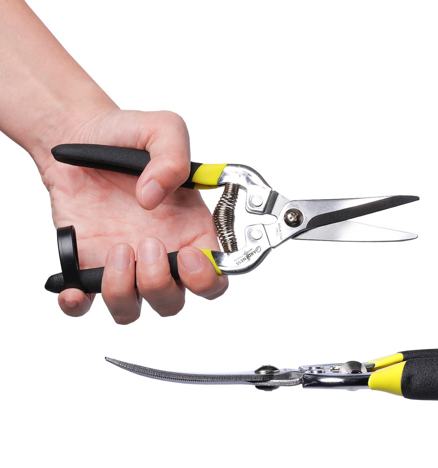 Gardeness Gardening Scissor 2 PCS Curved Stainless Steel Serrated Blade Pruning Shear, Screw Micro Tip Gardening Scissor Pruning Snip Harvesting Fruit Picking, Orange, citrus and Grape
