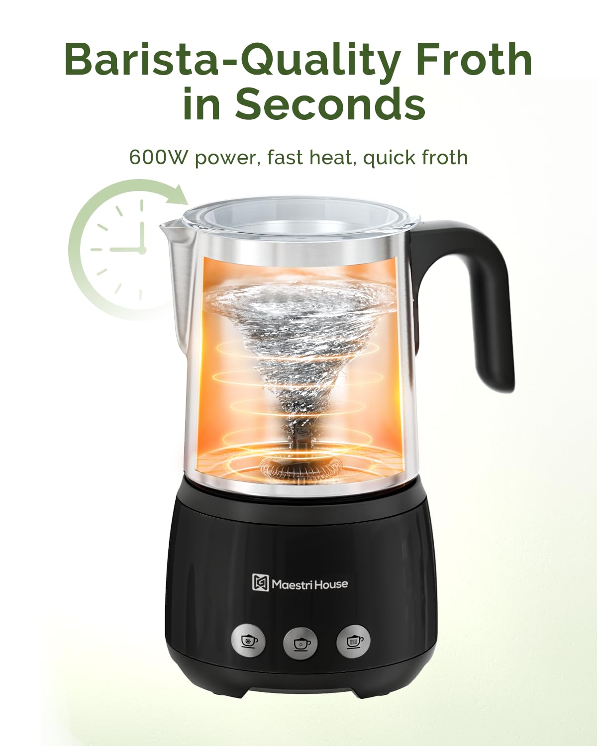 Maestri House Milk Frother, 4-in-1 ClassicFro 500 Electric Milk Steamer and Frother, 16.9OZ 600W Smart Touch Control Hot and Cold Foam Maker, Memory Function for Latte, Cappuccinos, Chocolate Milk