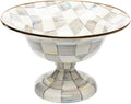 MACKENZIE-CHILDS Enamel Compote, Cute Enamel Pedestal Serving Dish or Decorative Bowl, Large, Gray-and-White Sterling Check