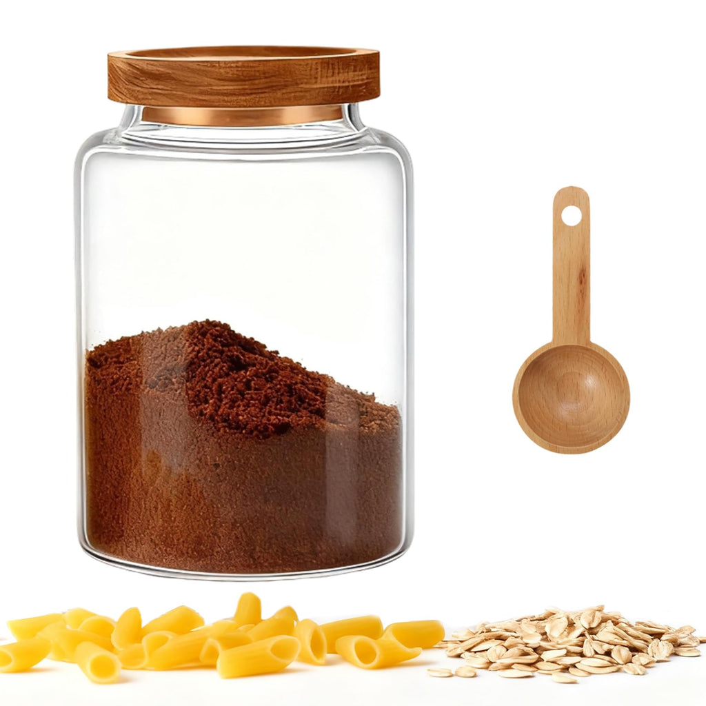 OULOVECO Glass Storage Jar with Lids Thicken Glass Coffee Canister Borosilicate Glass Food Containers for Spice Ground Nut Pasta Sugar Candy Tea (1200ml/40oz-1pack-with spoon)