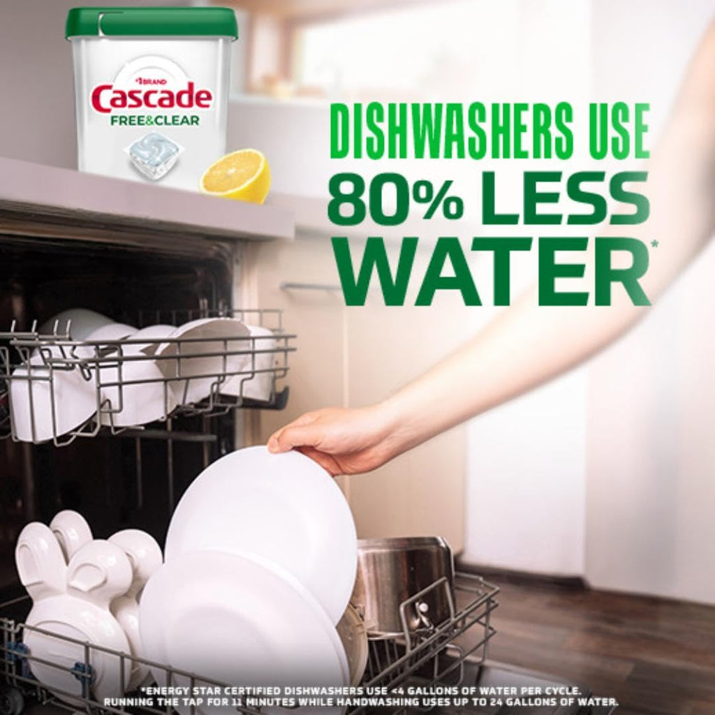 Cascade Free & Clear Dishwasher Pods, Dishwasher Detergent, Dish Detergent Soap, Lemon Essence, 47 Count