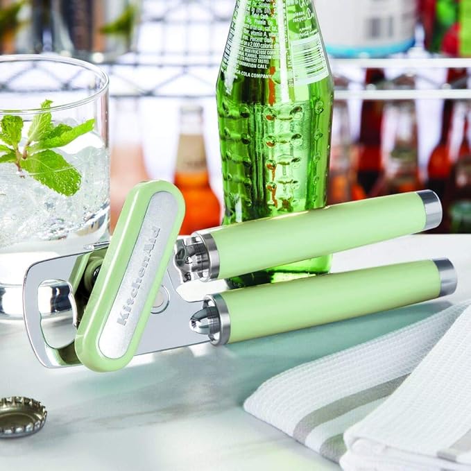 KitchenAid Classic Multifunction Can Opener and Bottle Opener Easy to Use, Razor Sharp Stainless Steel Cutting Wheel, Soft Ergonomic Handles, Pistachio