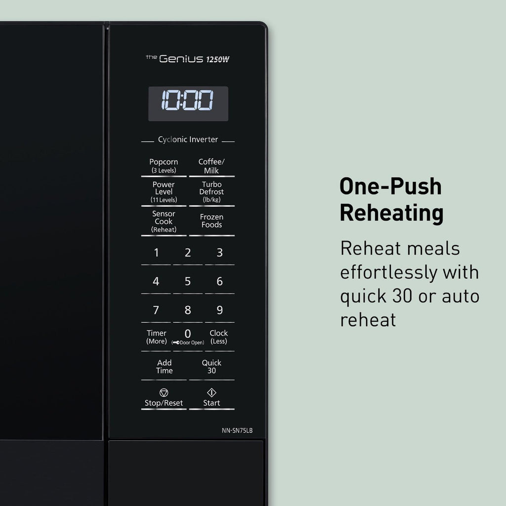 Panasonic NN-SN75LB cu.ft Cyclonic Inverter Countertop Microwave Oven 1250Watt Power with Genius Sensor Cooking, 1.6 cft, Black